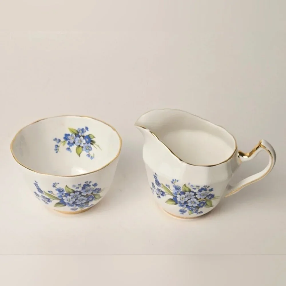 Vintage Windsor Bone China Creamer Sugar Bowl Forget Me Not England